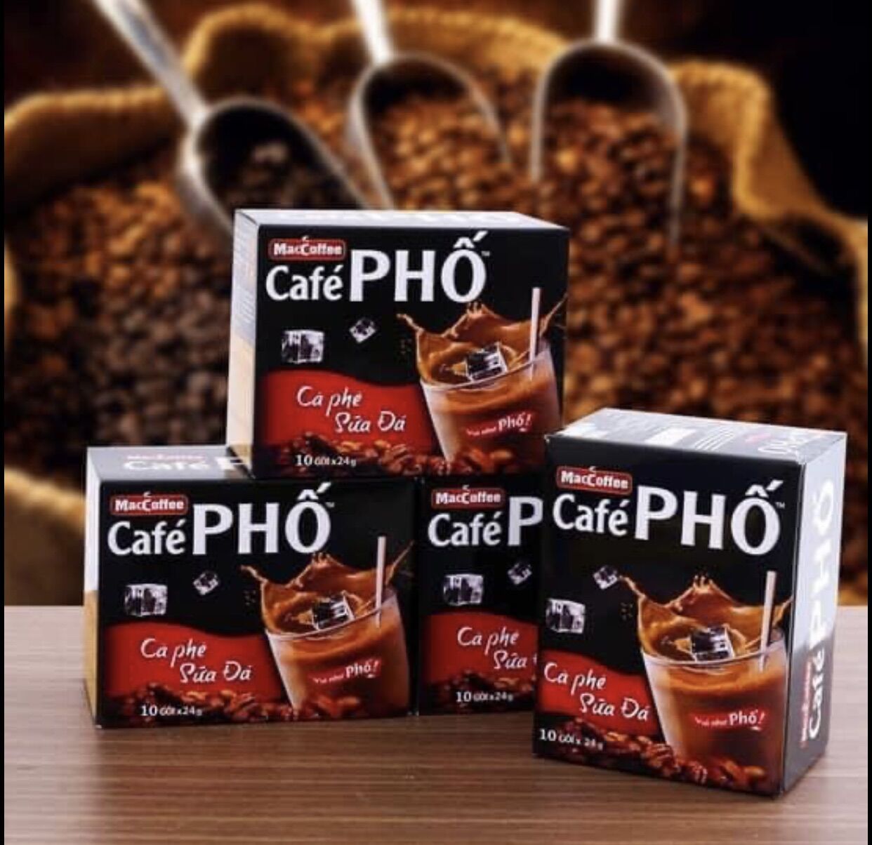 Combo 4 hop Cà phê sữa đá MacCoffee Café Phố 240 ( 10 gói x 24g )