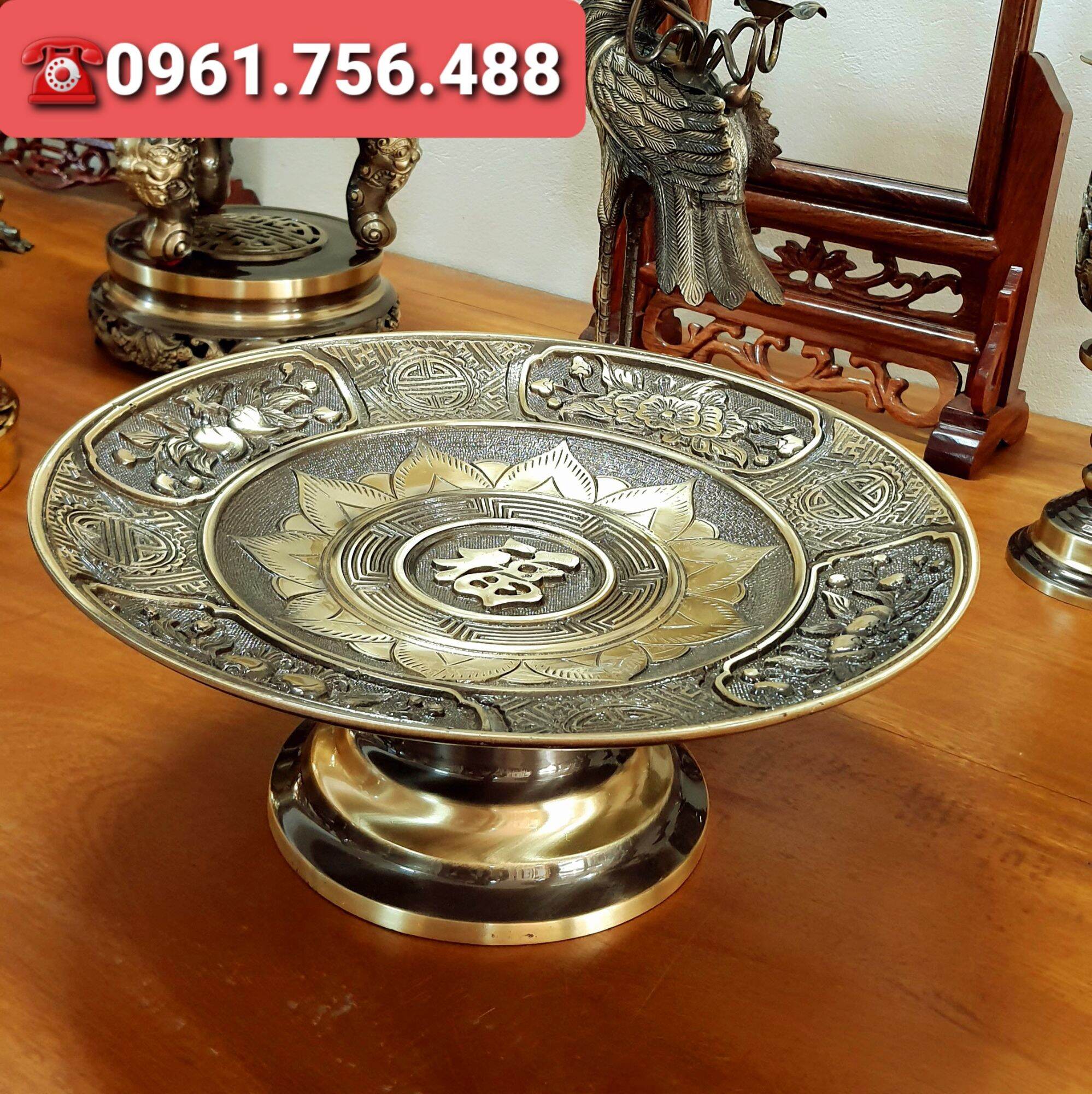 Mâm quả Mâm bồng đồng nguyên chất 35cm