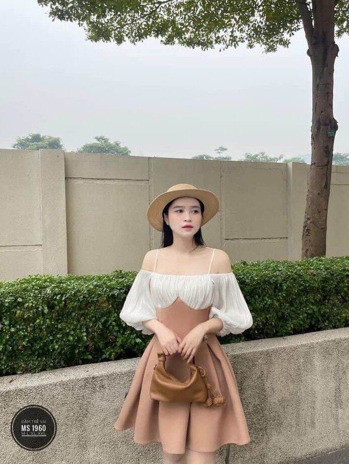 ĐẦM BIG SIZE - Đầm xòe trễ vai xếp ly cực xinh sang chảnh cho bạn gái, chất Cotton lạnh mix ford 2 màu Đen Nâu - Váy đầm thời trang nữ đi chơi du lịch