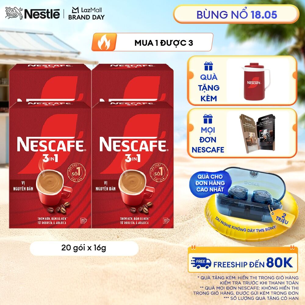 [FREESHIP TOÀN QUỐC] Combo 4 hộp NESCAFÉ 3in1 VỊ NGUYÊN BẢN ( 16g x 20 gói)