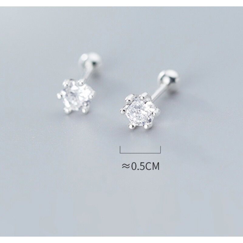 Bông tai đá chốt bi vặn bạc thật (100% bạc)