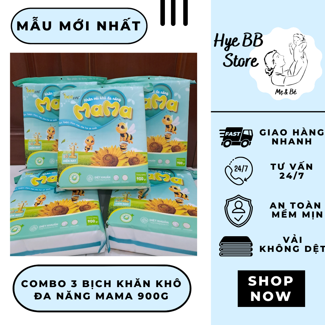[HÀNG CHÍNH HÃNG] COMBO 3 BỊCH KHĂN VẢI KHÔ ĐA NĂNG MAMA 900G