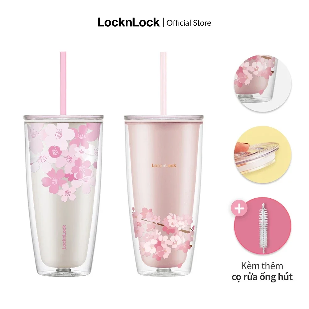 Ly nhựa 2 lớpLock&Lock 750ml kèm cọ rửa ống hút