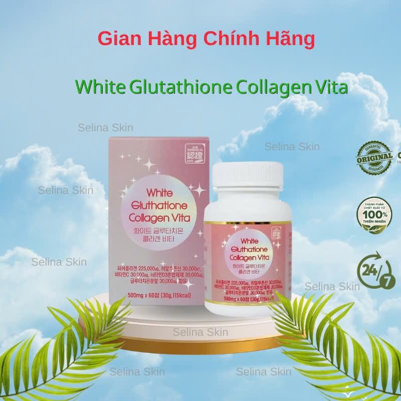 Viên Uống Trắng Da White Glutathione Collagen Vita Hàn Quốc Hộp 60 Viên