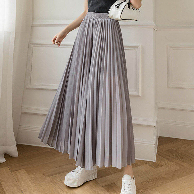 Quần Ống Rộng Voan Xếp Ly Rộng Rãi Mẫu Mới Mùa Hè 2021 Quần Váy Ống Đứng Vạt Rộng Thường Ngày Cảm Giác Rủ Xuống Cạp Cao Co Giãn Cho Nữ