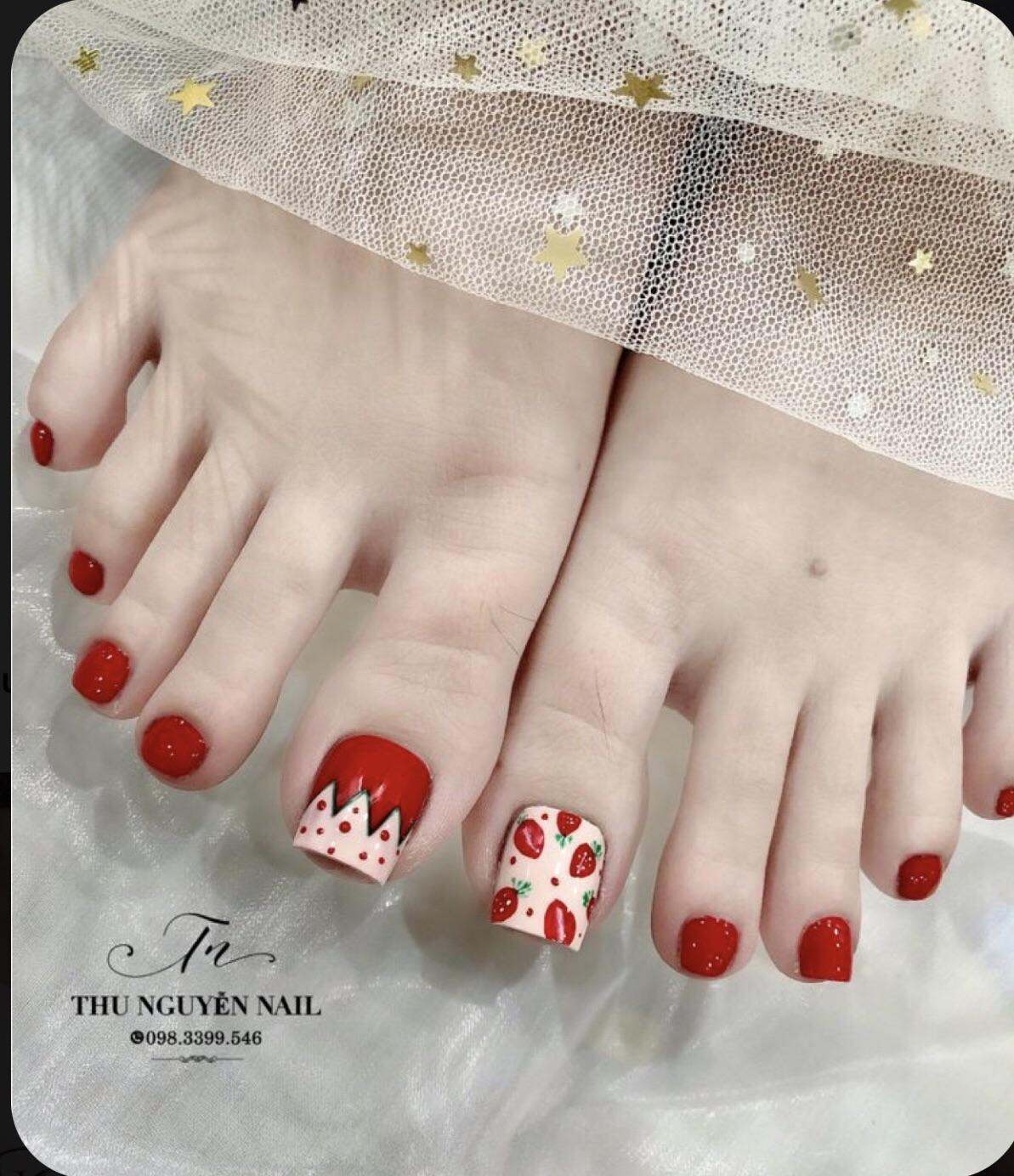 24 miếng dán móng chân vuông ngắn màu đỏ đặc cho mùa hè & 1pc Jelly Keo |  SHEIN