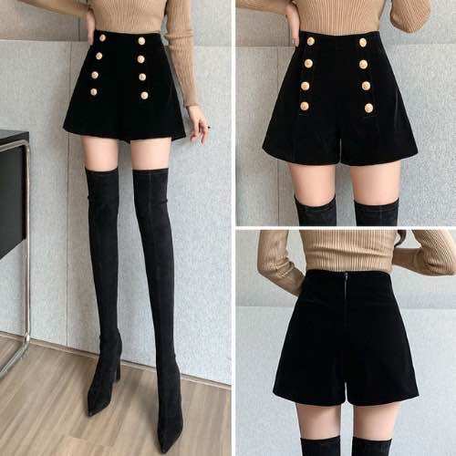 Short đùi nữ vải nhung trơn cạp cao thiết kế 8 cúc sang chảnh-CHM