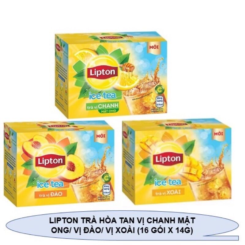Combo 16 gói trà hoà tan lipton vị chanh/đào/xoài