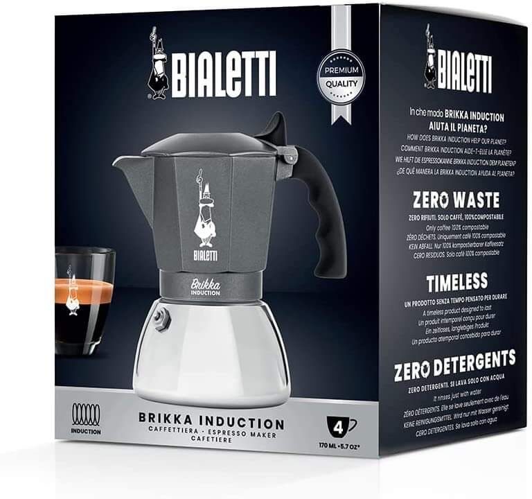 Ấm pha cà phê Bialetti Brikka Induction 4 cup (mẫu mới 2022), dùng được với cả bếp từ