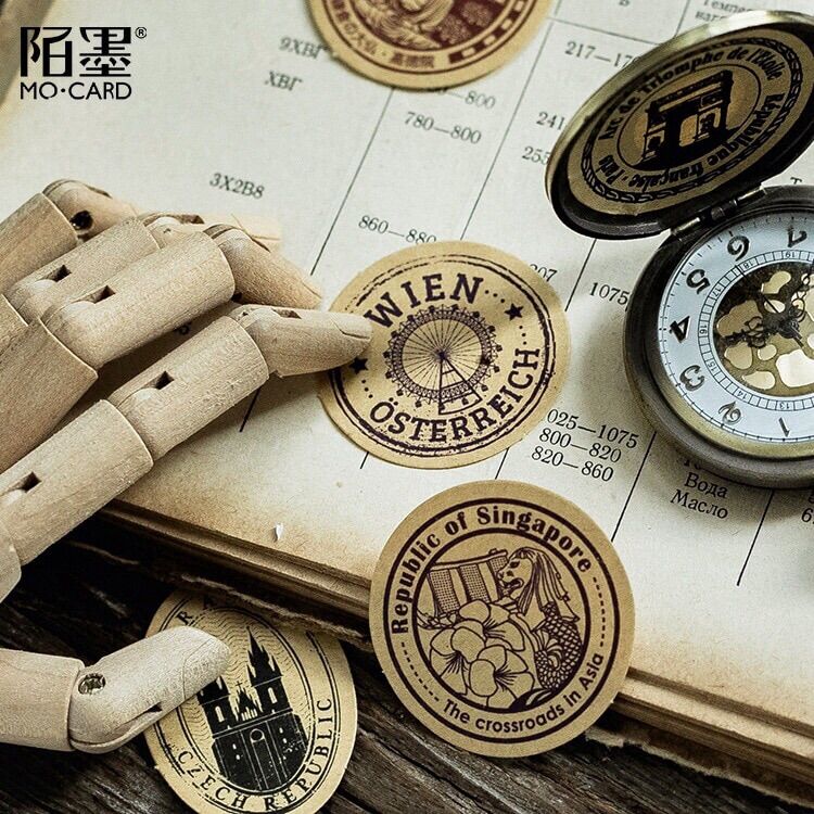 Kimushop-45 sticker tem thư nâu cổ điển