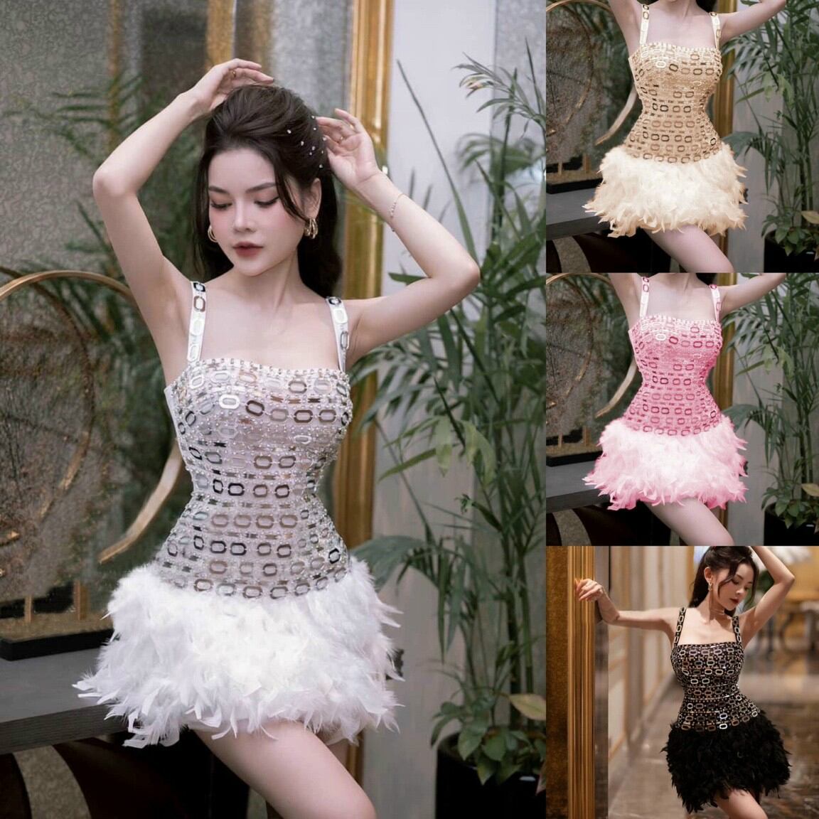 ĐẦM BODY PHỐI LÔNG ĐÁ GƯƠNG
