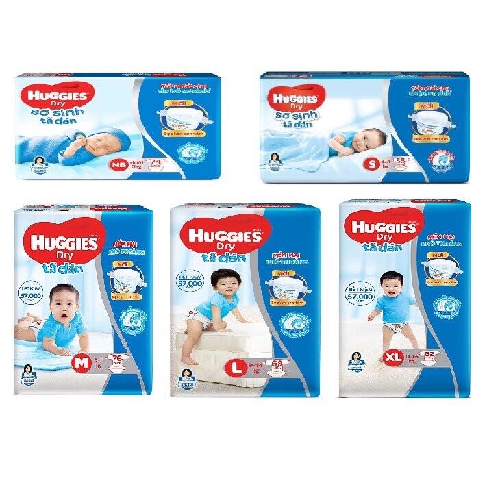 Tã dán huggies đủ size nb74/s56/s88/m76/l68/xl62/xxl56 mẫu mới