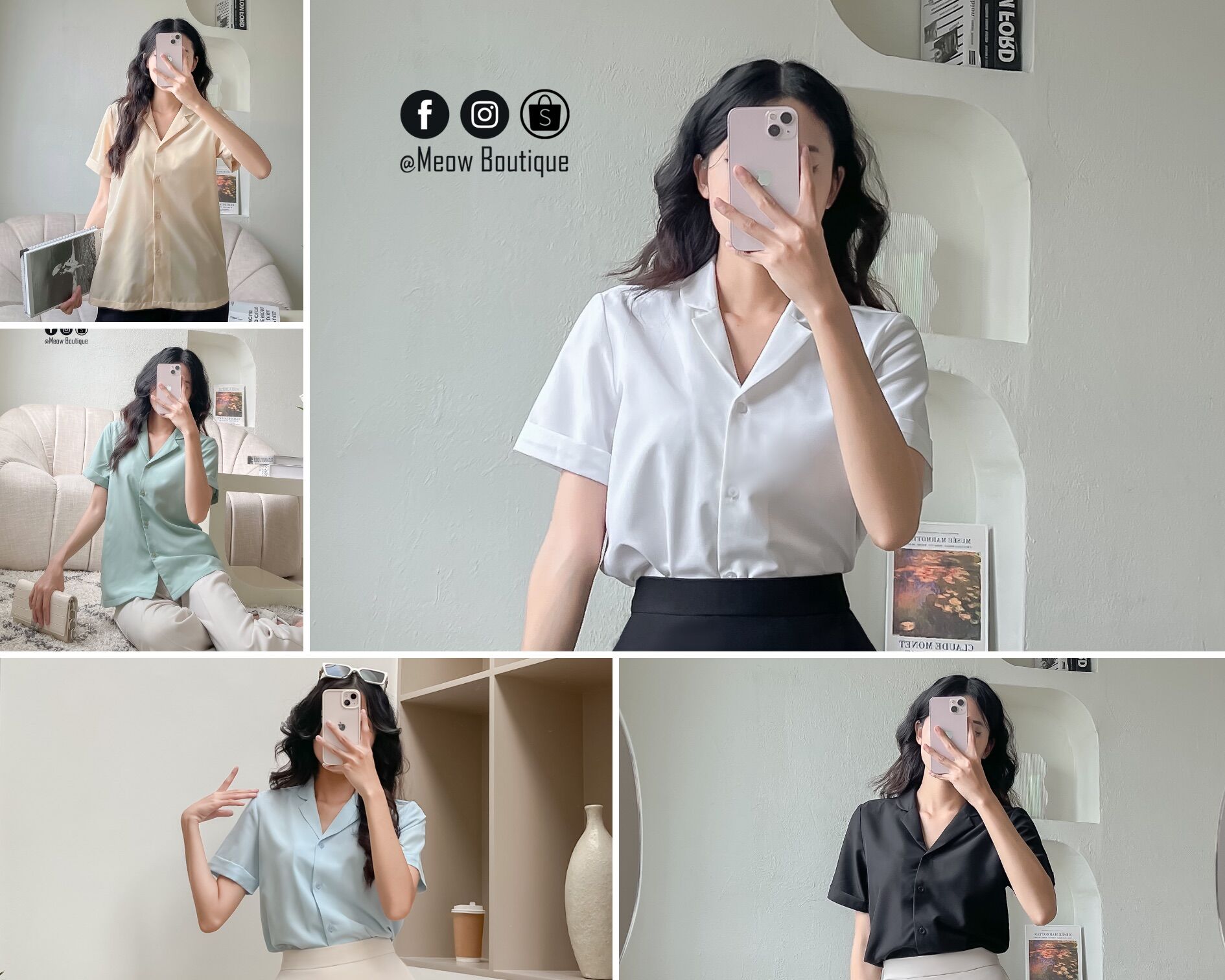 Sơ mi nữ công sở cổ danton tay ngắn meow boutique