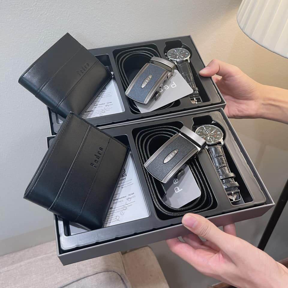 Set 3 món thắt lưng ví nam pedro 3 in 1