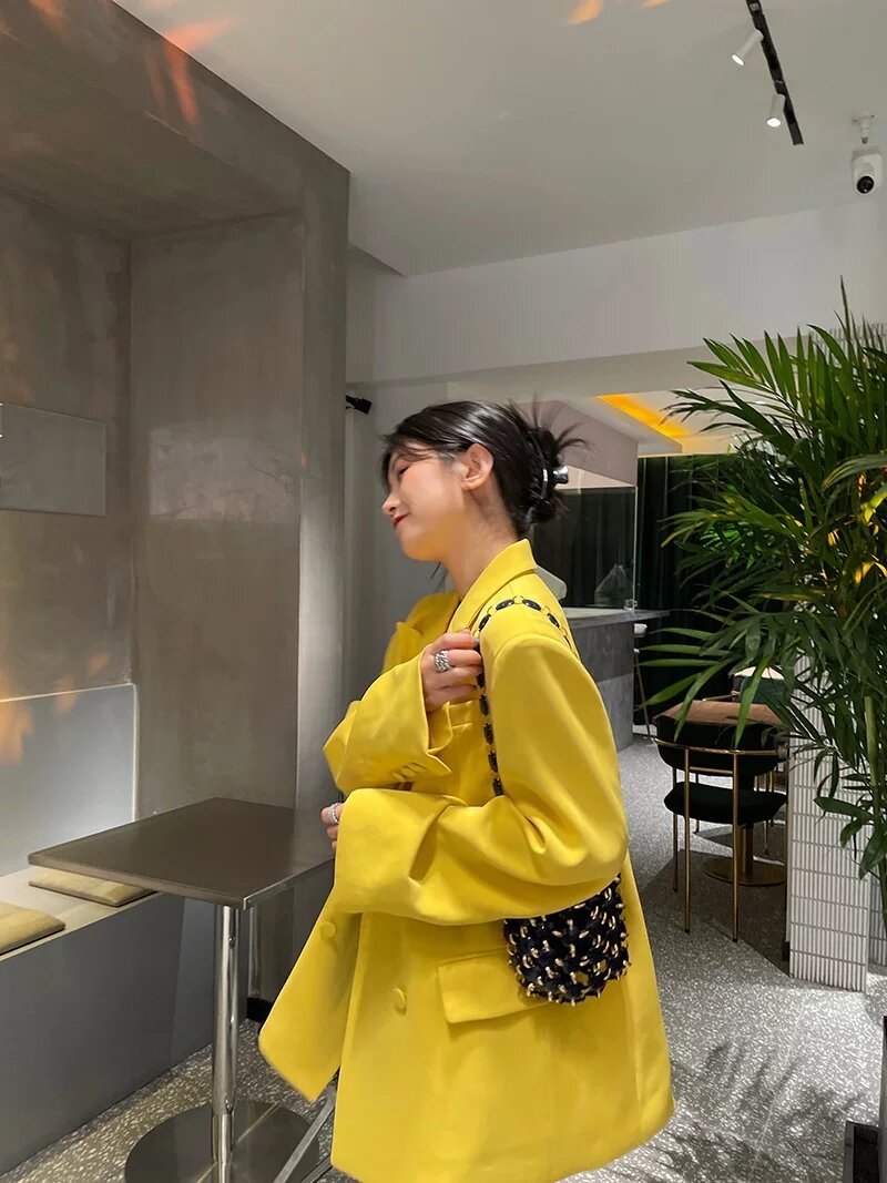 Áo khoác vest blazer dáng suông nữ màu vàng QUYNH DESIGN