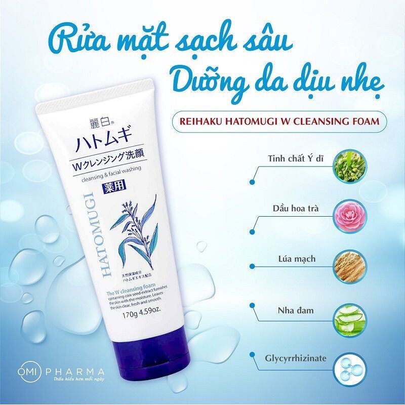 Sữa rửa mặt trắng da Hatomugi Moisturizing & Facial Washing 170g