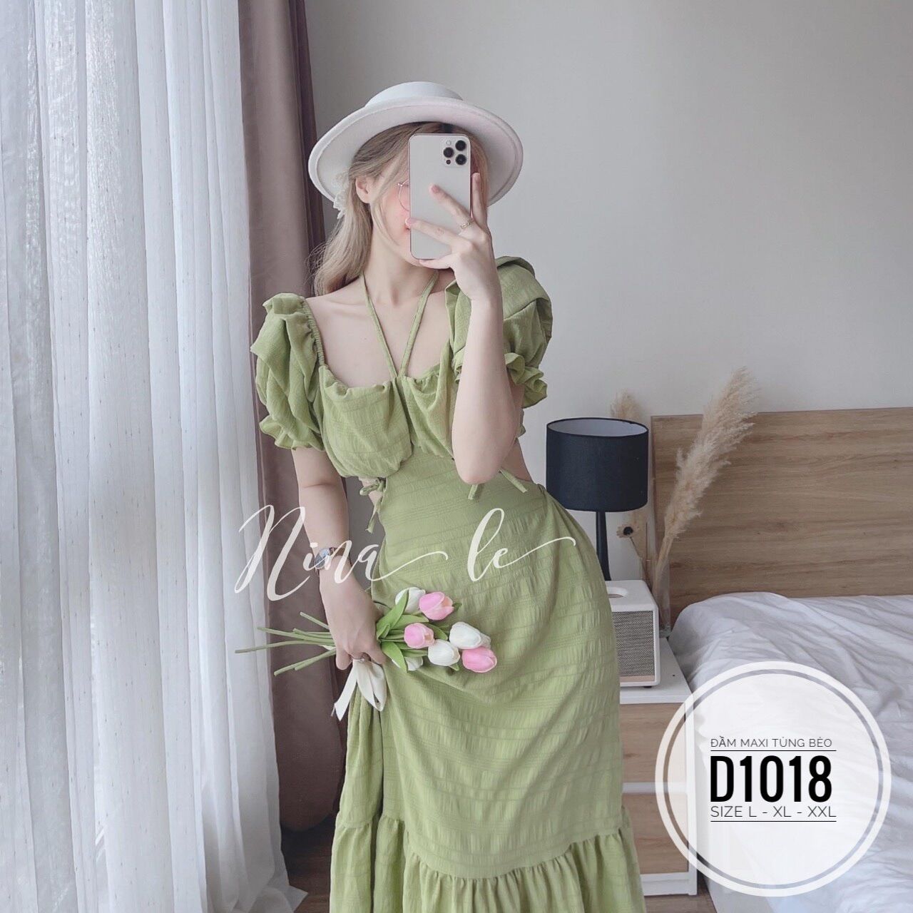60-90kg Bigsize Đầm maxi tùng bèo D1018