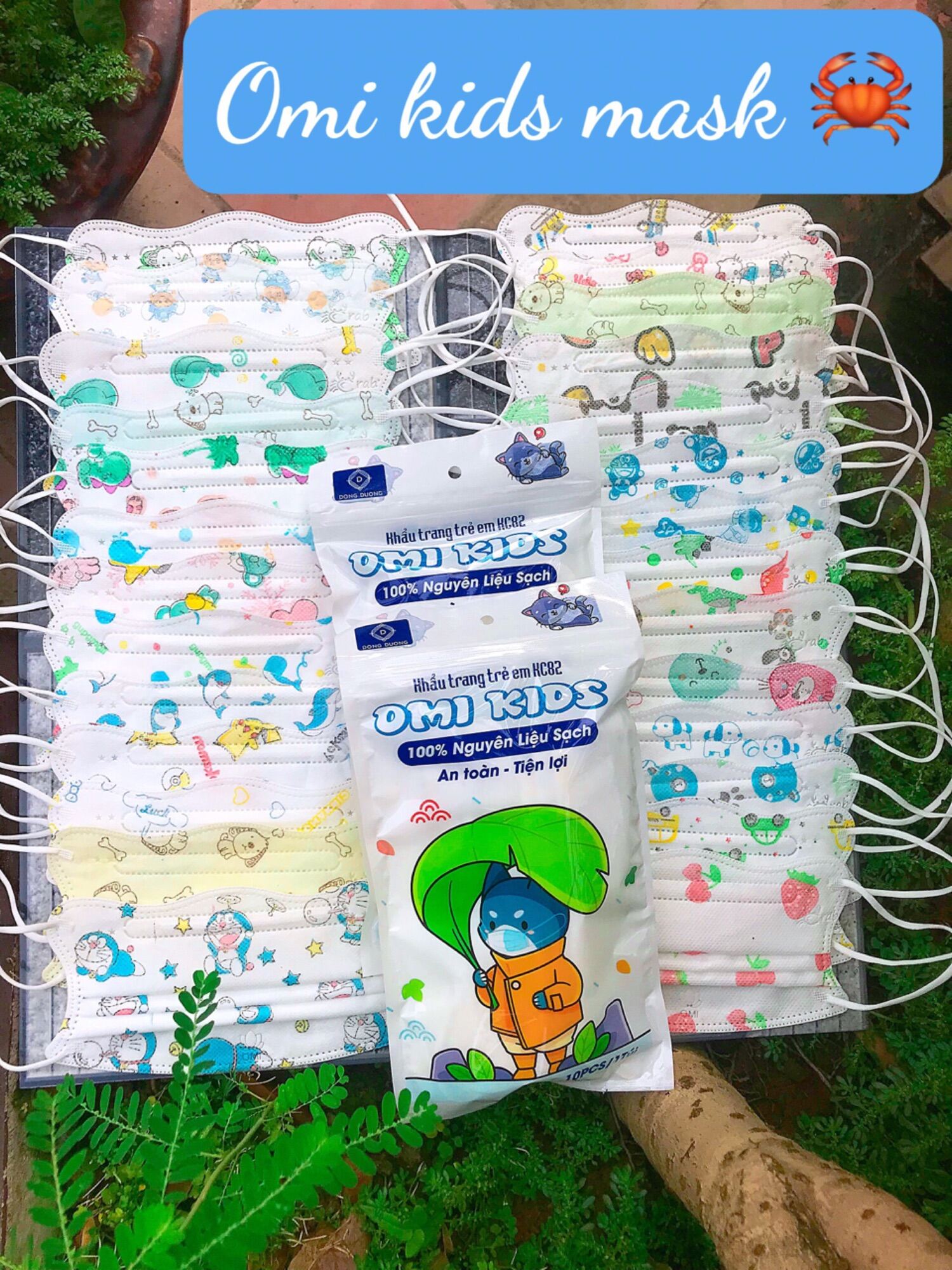 Sỉ 1 thùng 200 cái khẩu trang Cua King Crab Omi cho bé từ 4-12 tuổi
