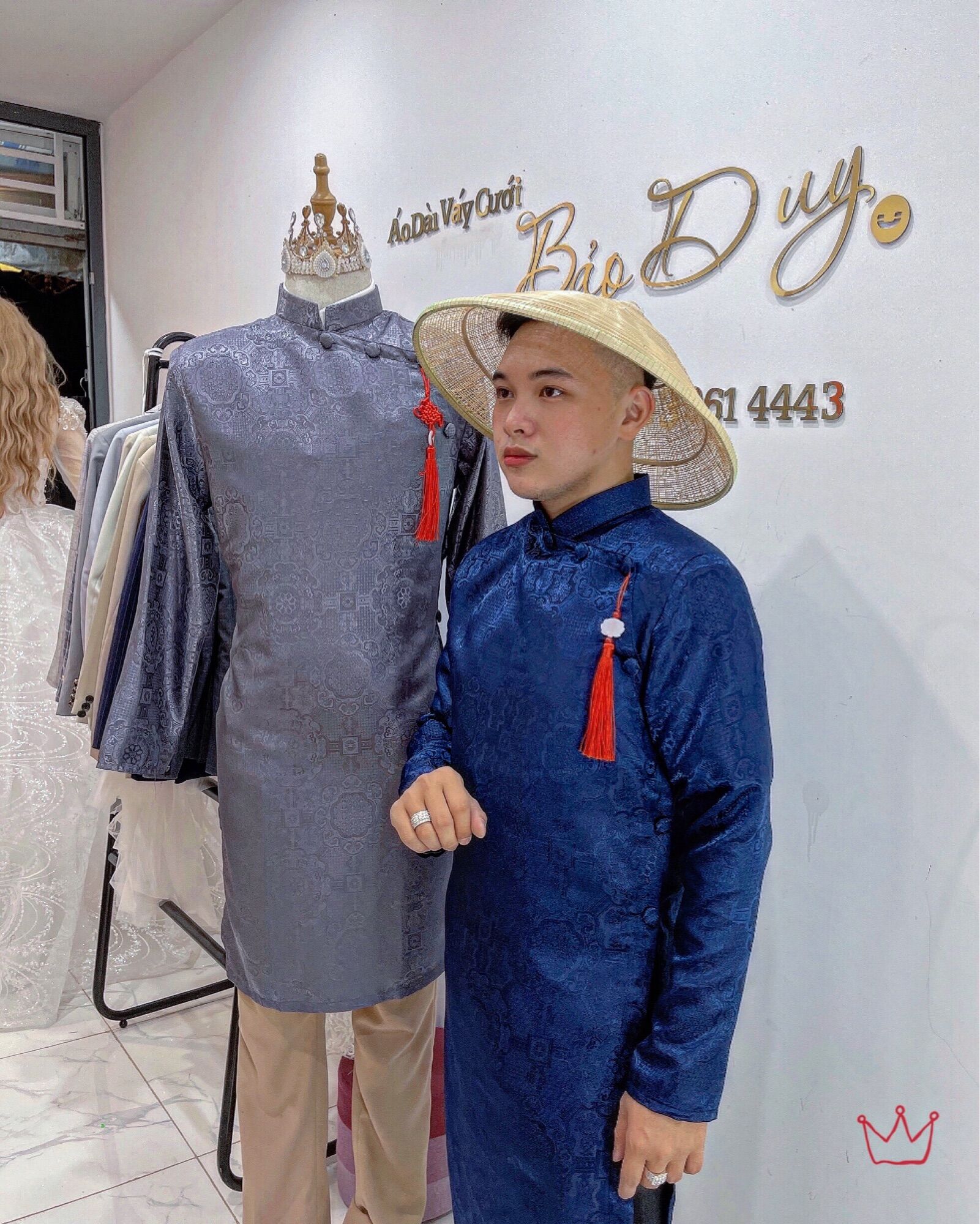 Áo dài nam gấm form vest cao cấp