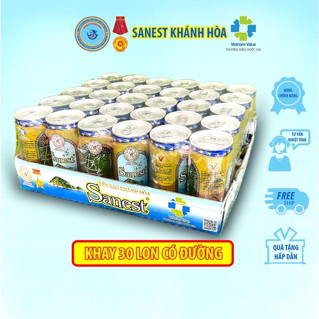 Nước yến sào khánh hòa sanest - khay 30 lon x 190ml có đường - 001k30