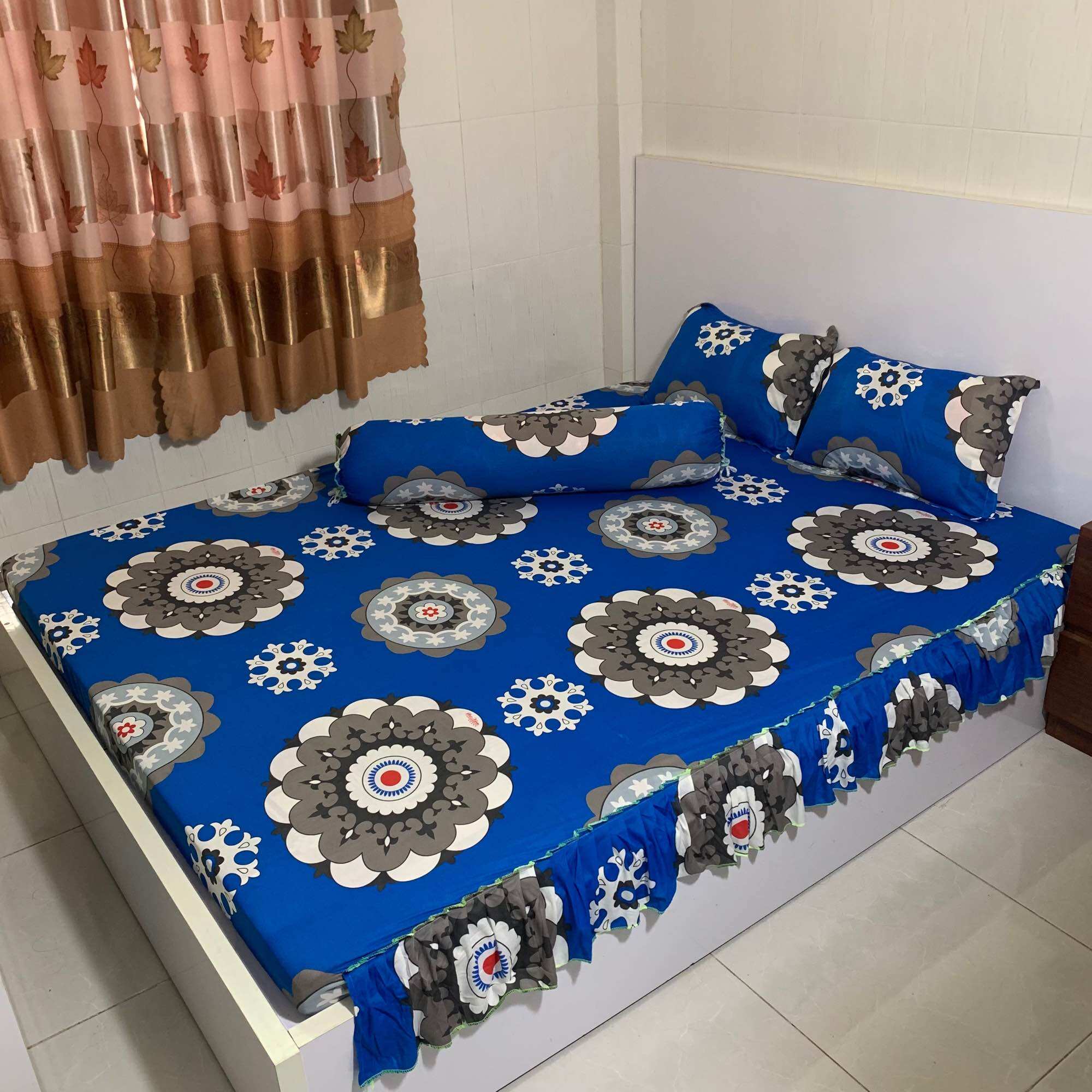 Trọn bộ ga gối thun 3D Hàn quốc (1 Ga có rèm phủ + 2 Vỏ Gối Nằm + 1 Vỏ Gối Ôm) Mã 05
