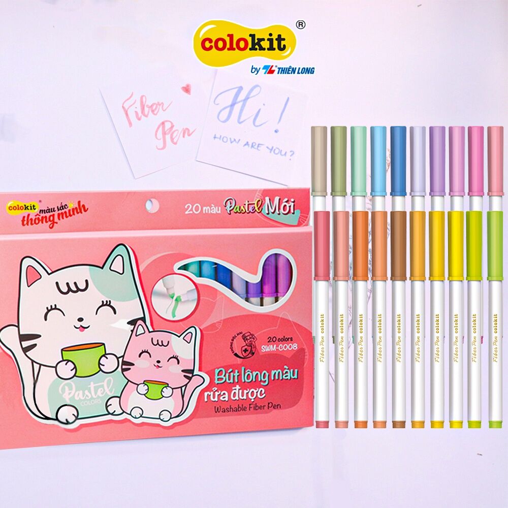 Bút lông màu Pastel Fiber Pen, Colokit 20 màu rửa được Thiên Long + 5 bút