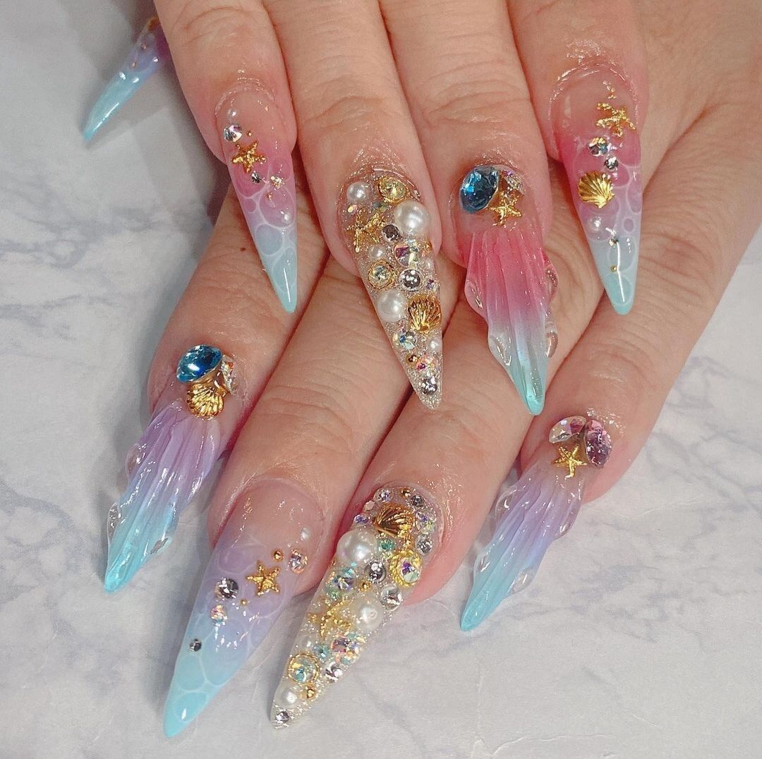 Nailbox thiết kế Sò thủy tinh , bộ 10 móng kèm keo dũa 78
