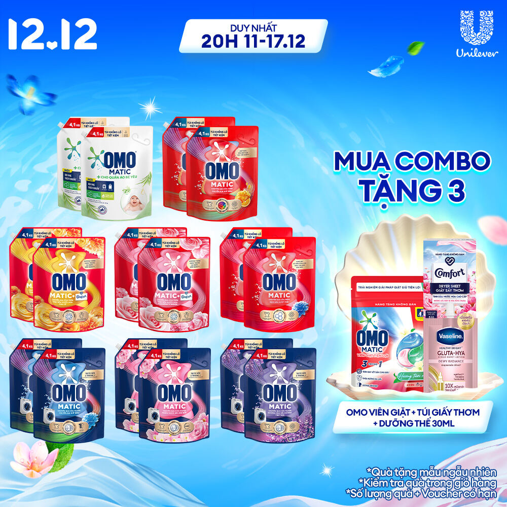 Combo 2 túi Nước giặt OMO Matic  túi 3.6/3.9/4.1kg (bao bì tùy lô nhập hàng)