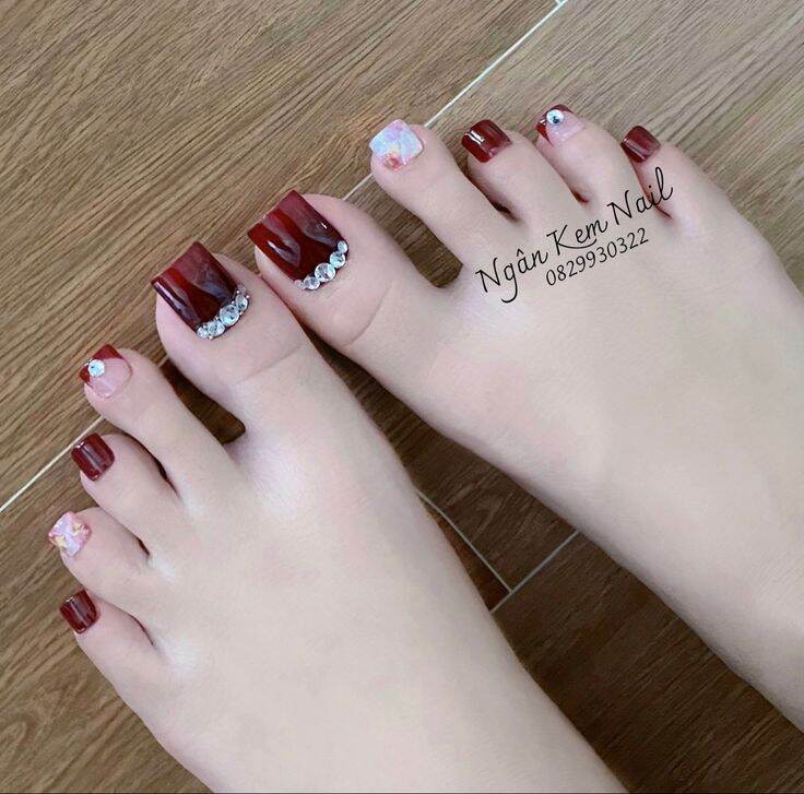 Móng chân giả đỏ cherry 6 mẫu AF01 tặng keo dán móng và dũa
