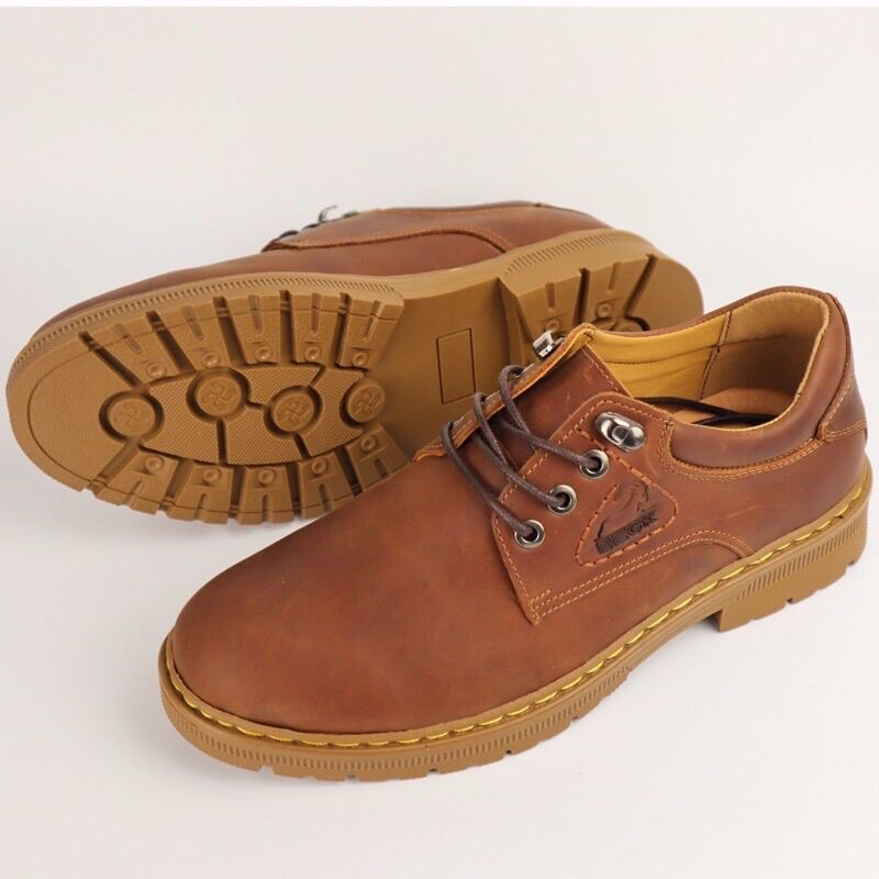 Giầy da nam cao cấp đế đốc da bò buộc dây, phong cách trẻ trung. Giầy da bò nam hai màu vàng bò , đen