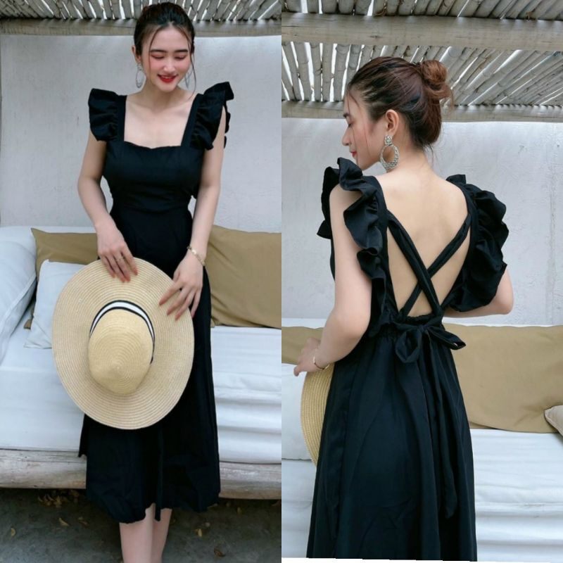 🎀 Đầm 2 Đây Hở Lưng Đan Dây Dáng Dài