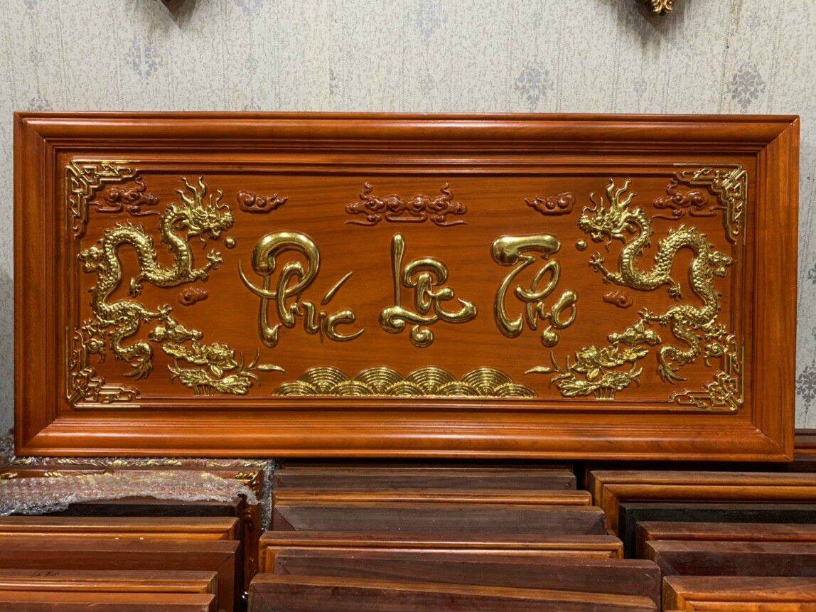 Tranh tấm phúc lộc thọ bằng gỗ hương đỏ kt 48×108×4cm