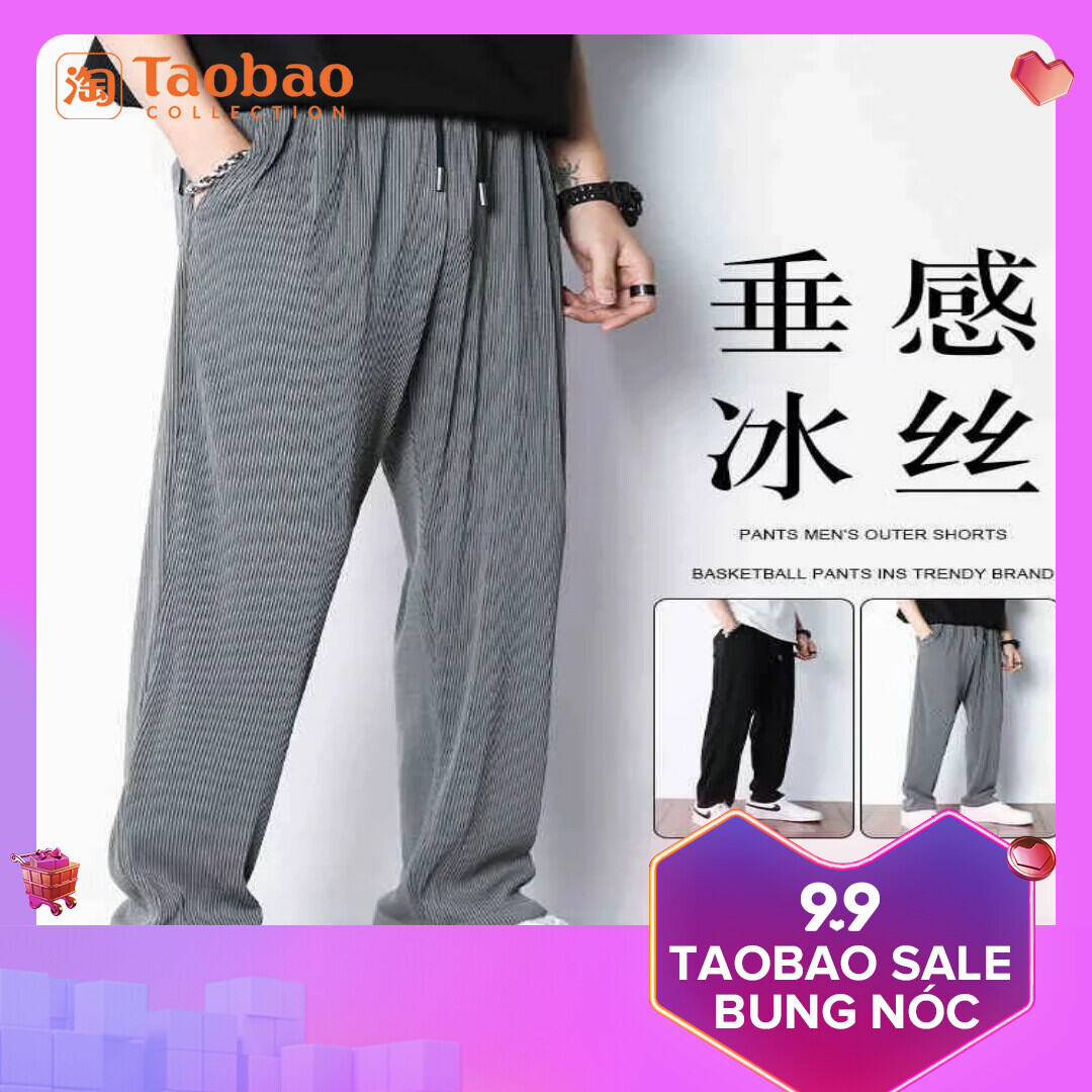 Quần Thoải Mái Quần Dài Ống Rộng Cảm Giác Rủ Xuống Ống Đứng Rộng Rãi Thể Thao Thoáng Khí Mẫu Siêu Mỏng Kẻ Sọc Vải Viscose Mùa Hè Cho Nam