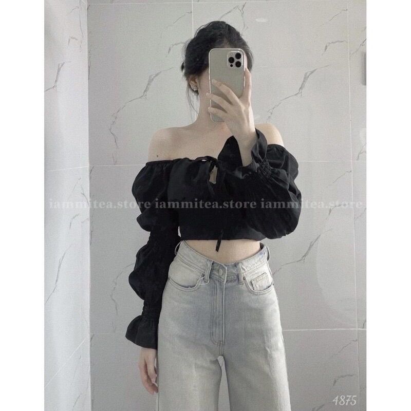 ÁO VOAN CỔ VUÔNG TAY DÀI CỘT KIỂU CROPTOP