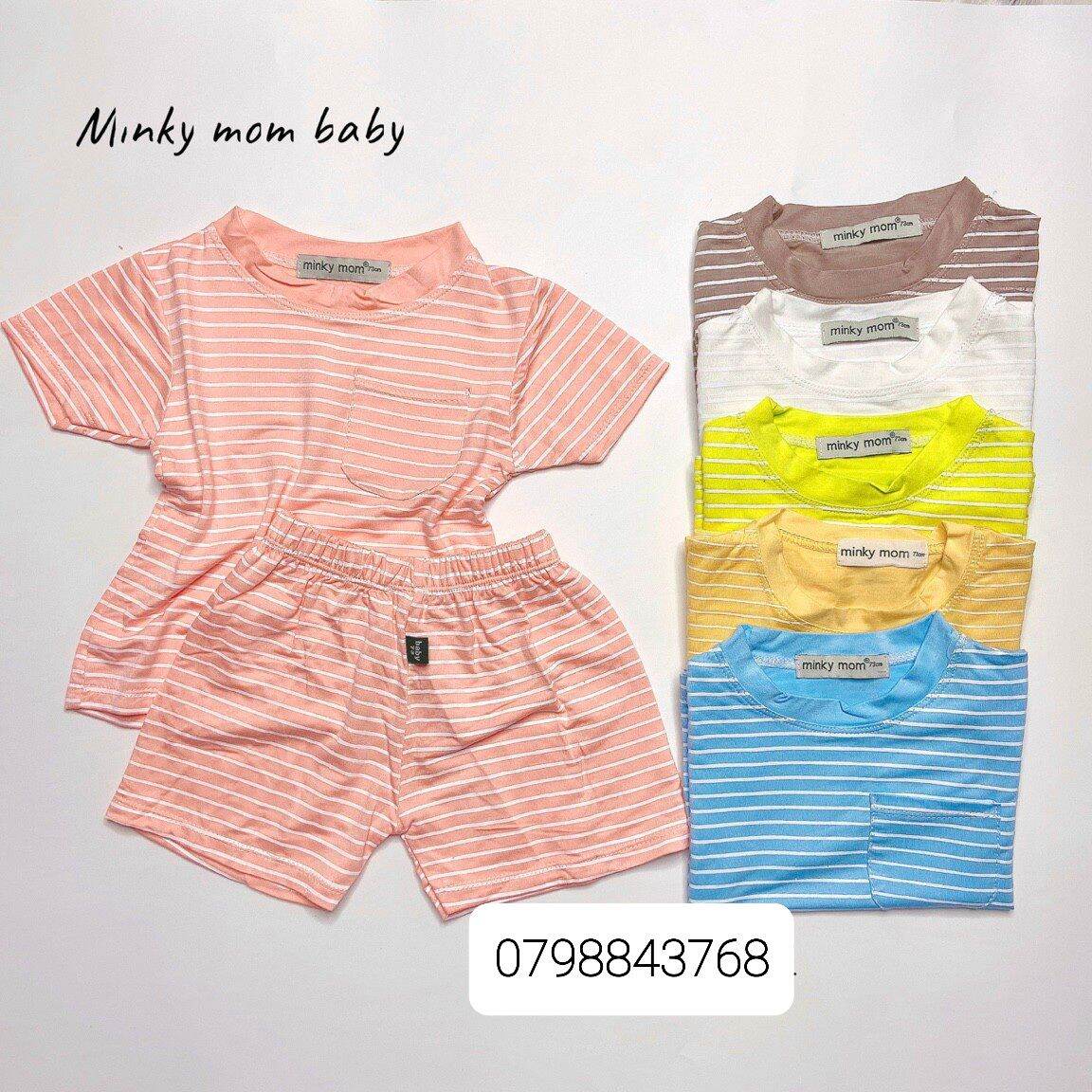 Bộ đồ cộc tay Minky Mom cao cấp cho bé trai bé gái 5-19Kg. Chất liệu thun lạnh loại 1 co giãn 4 chiều