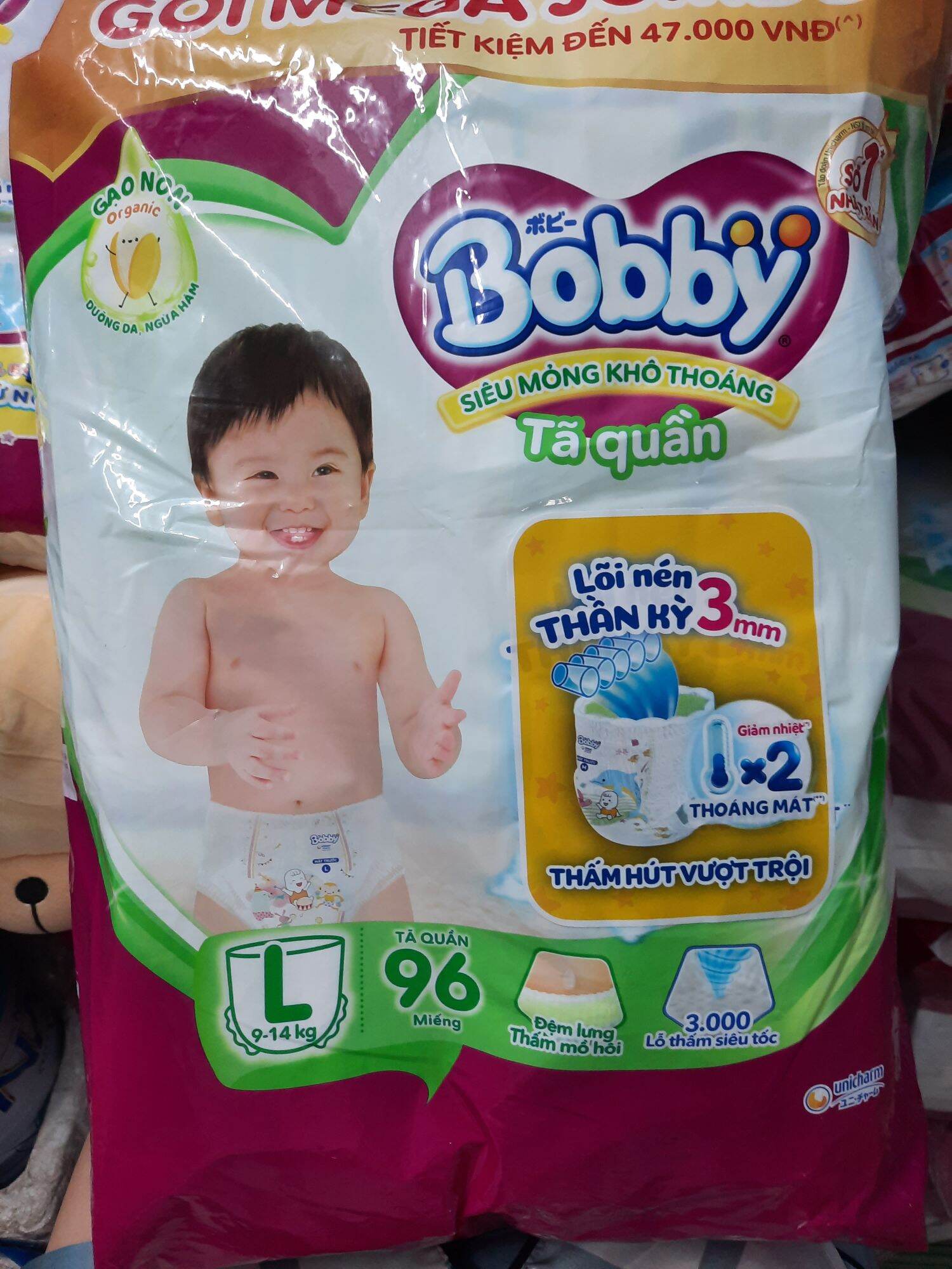 Tã quần bobby mega jumbo size l96+12 miếng. hsd 2027