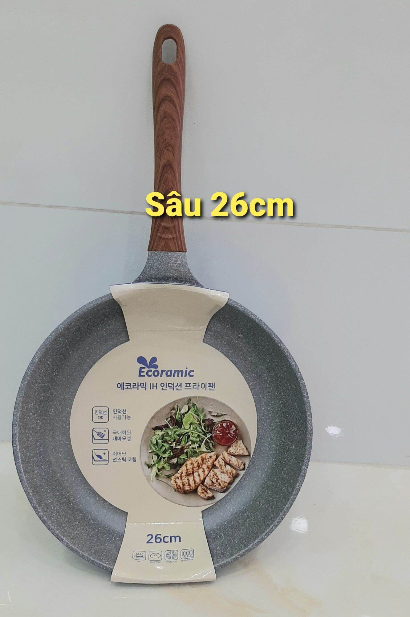 CHẢO ĐÚC VÂN ĐÁ SÂU LÒNG ECORAMIC ĐÁY TỪ 24CM, 26CM, 28CM