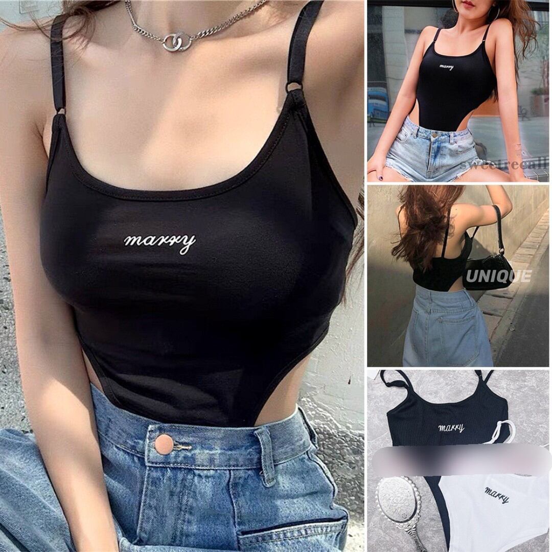 Áo 2 Dây Bodysuit Khoét Eo