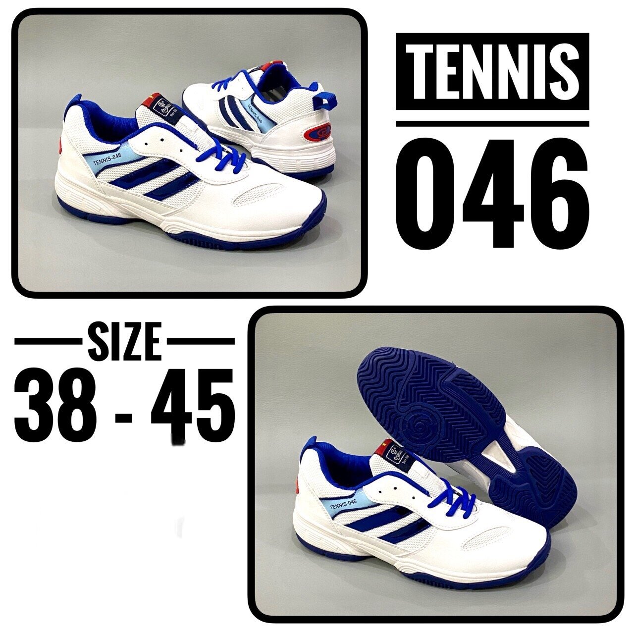 Giày Tennis Nam nữ chính hãng CP 064 thương hiệu Việt Trắng xanh dương
