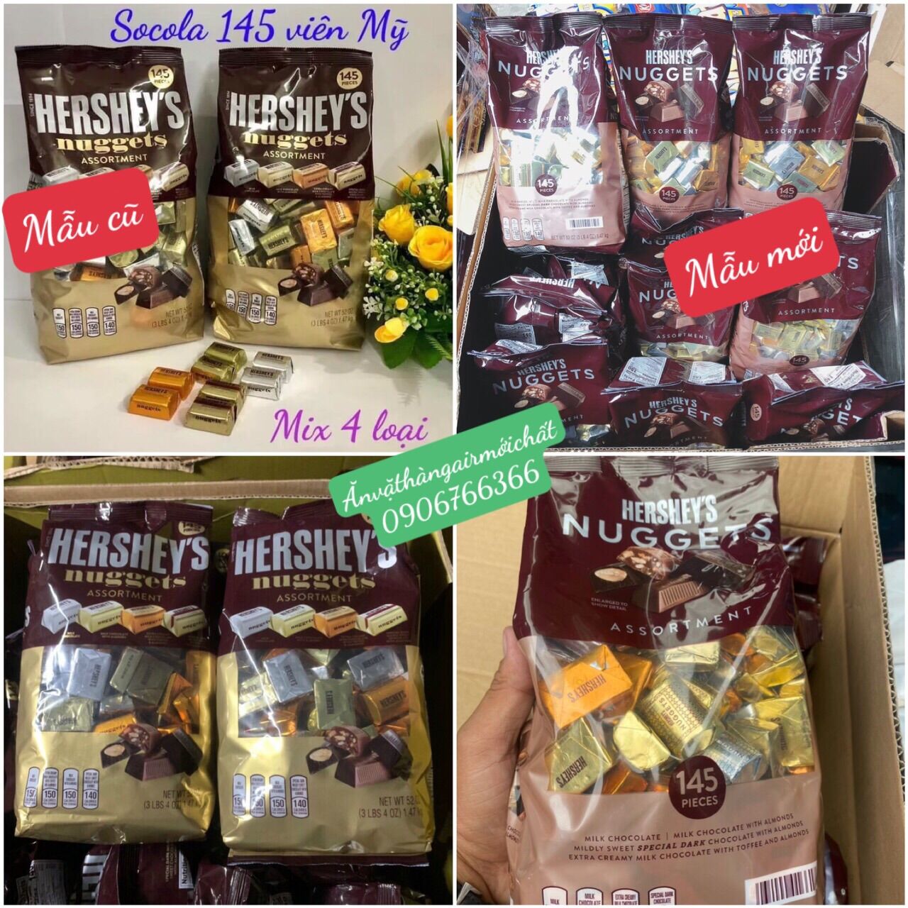 [NEW DATE 03/2027]SOCOLA HERSHEY'S NUGGETS 145 VIÊN 4 VỊ THƠM NGON