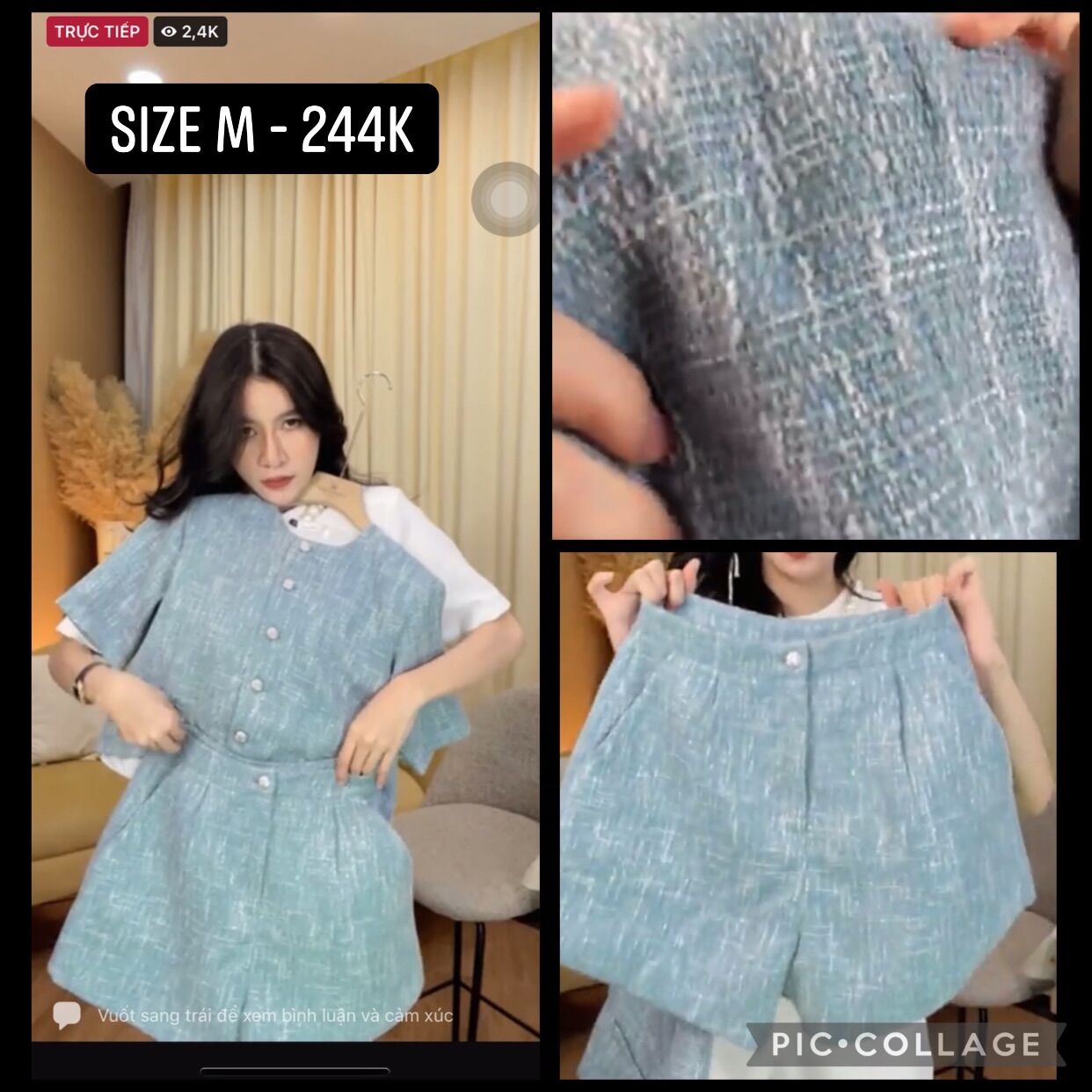 _ set dạ _ màu trắng/xanh size m