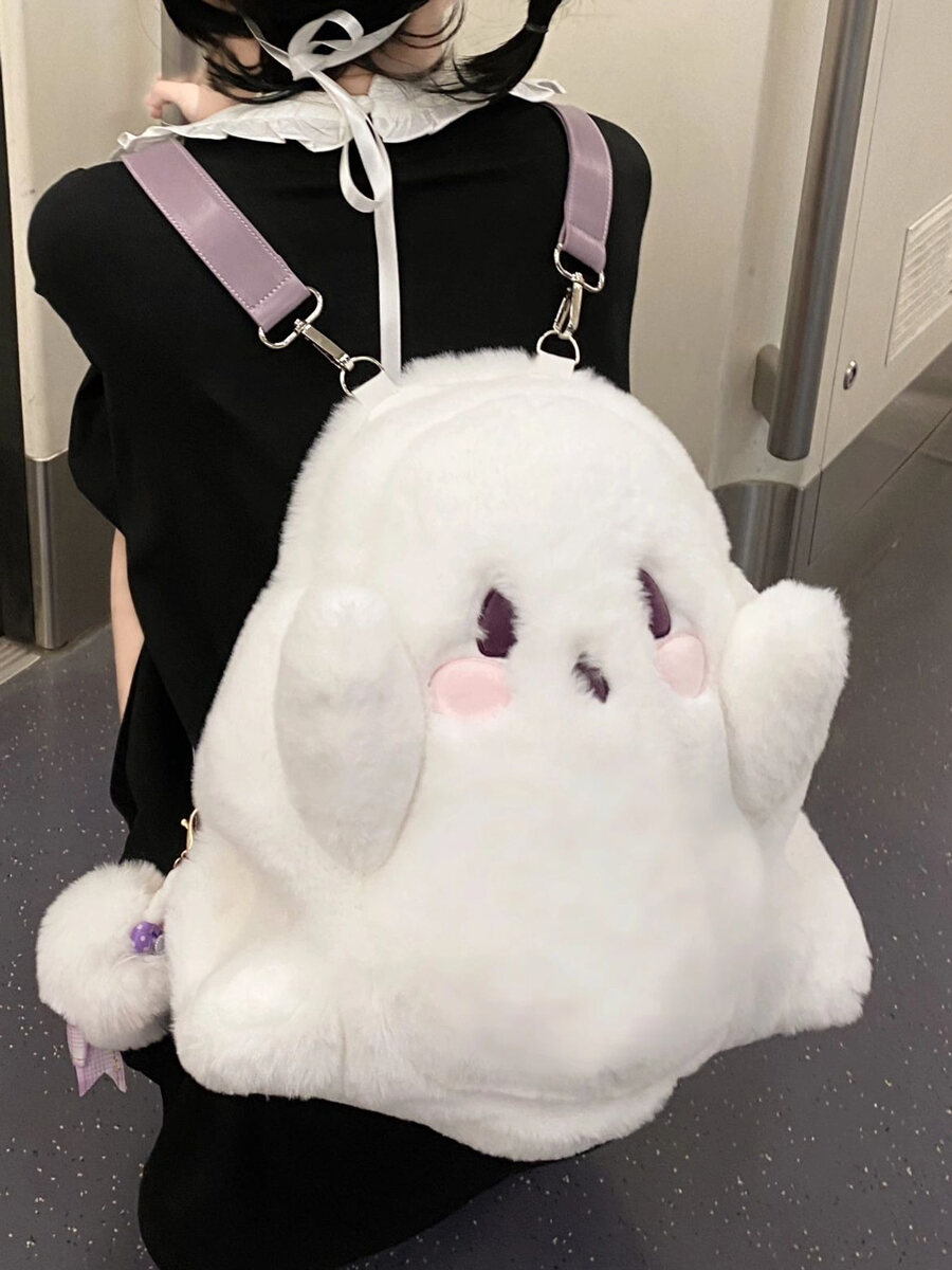 Túi Đeo Vai Đôi Ghost Girl Hoạt Hình Phong Cách Nhật Bản Dễ Thương Túi Du Lịch Bằng Vải Nhung Khóa Kéo Mềm Dung Tích Vừa Không Có Lớp Lót Bên Trong