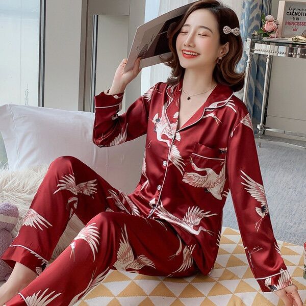 [HCM]SET BỘ  NGỦ PIZAMA PHI LỤA TAY DÀI HÌNH HẠT - SN0249