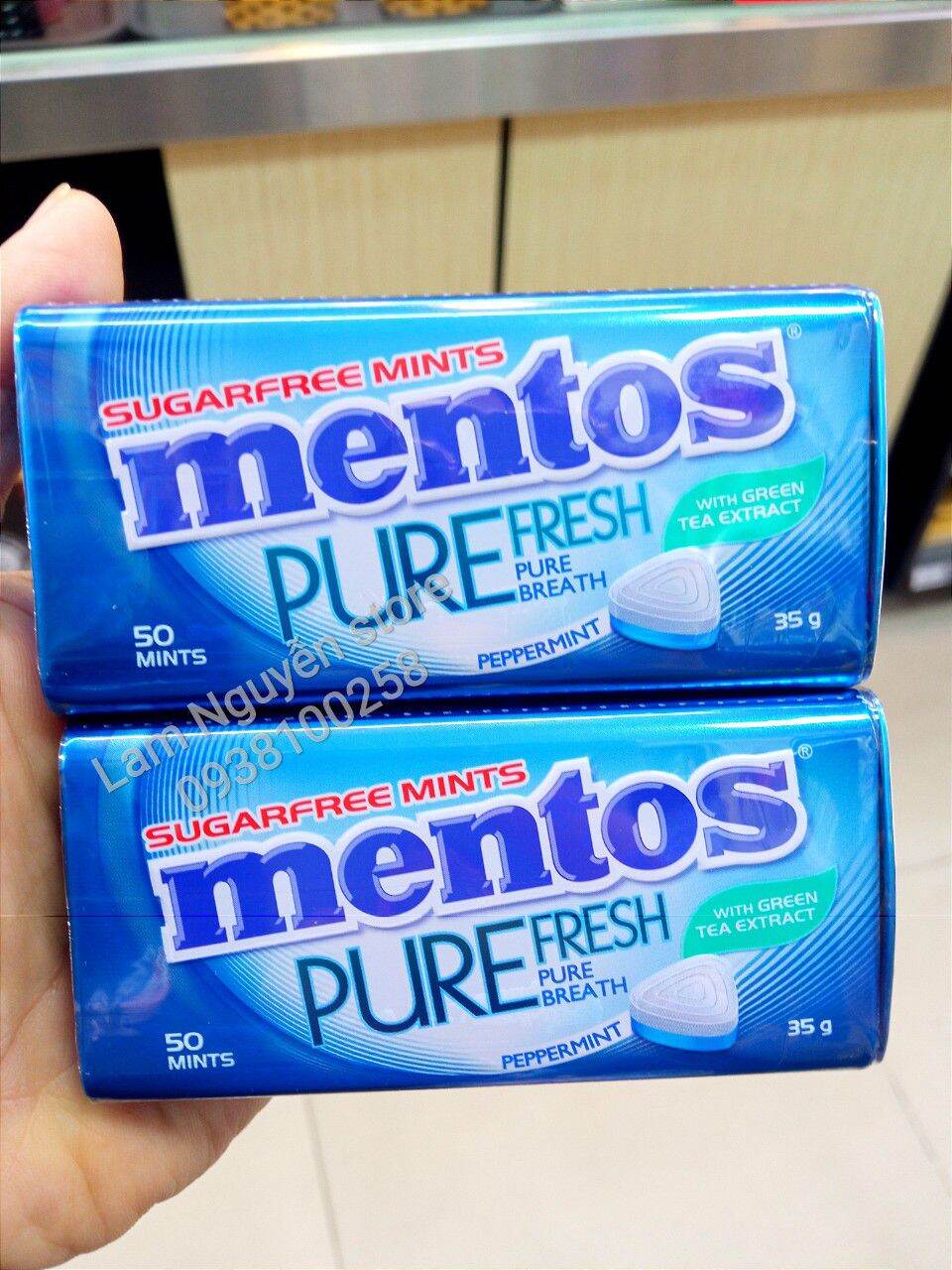 Kẹo ngậm KĐ Mentos Pure Fresh hương bạc hà / trà bạc hà mạnh 35g
