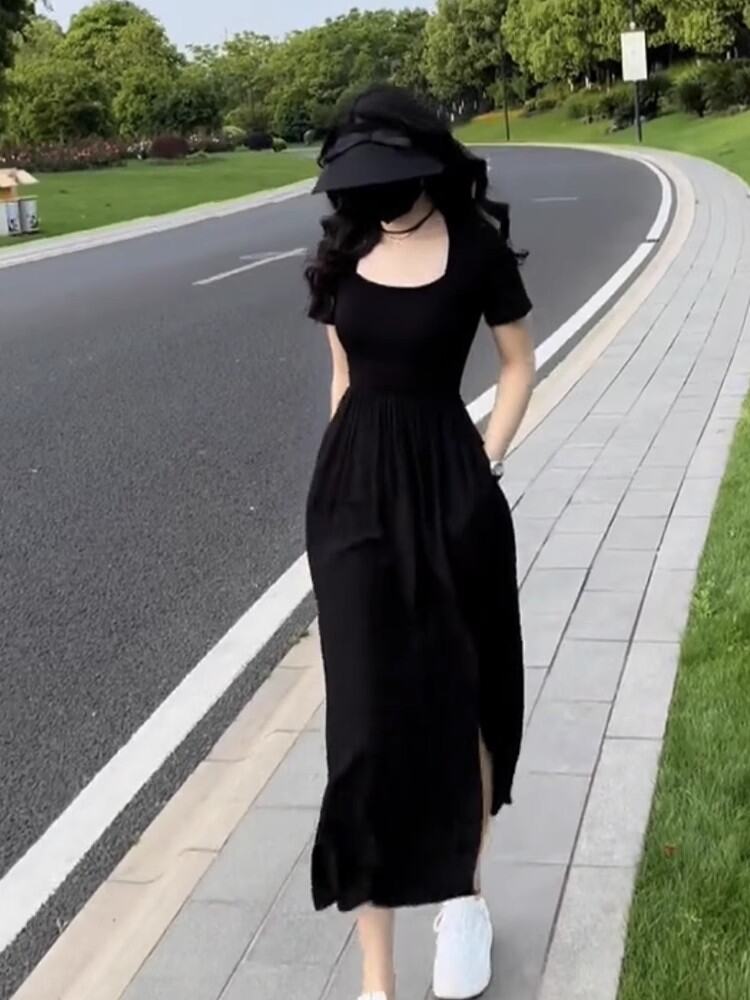 Váy Dài Chữ a Màu Đen Thanh Lịch Mùa Hè Váy Dài Cạp Cao Váy Midi Chữ a Cạp Cao Cho Nữ Váy Dài Đến Đầ