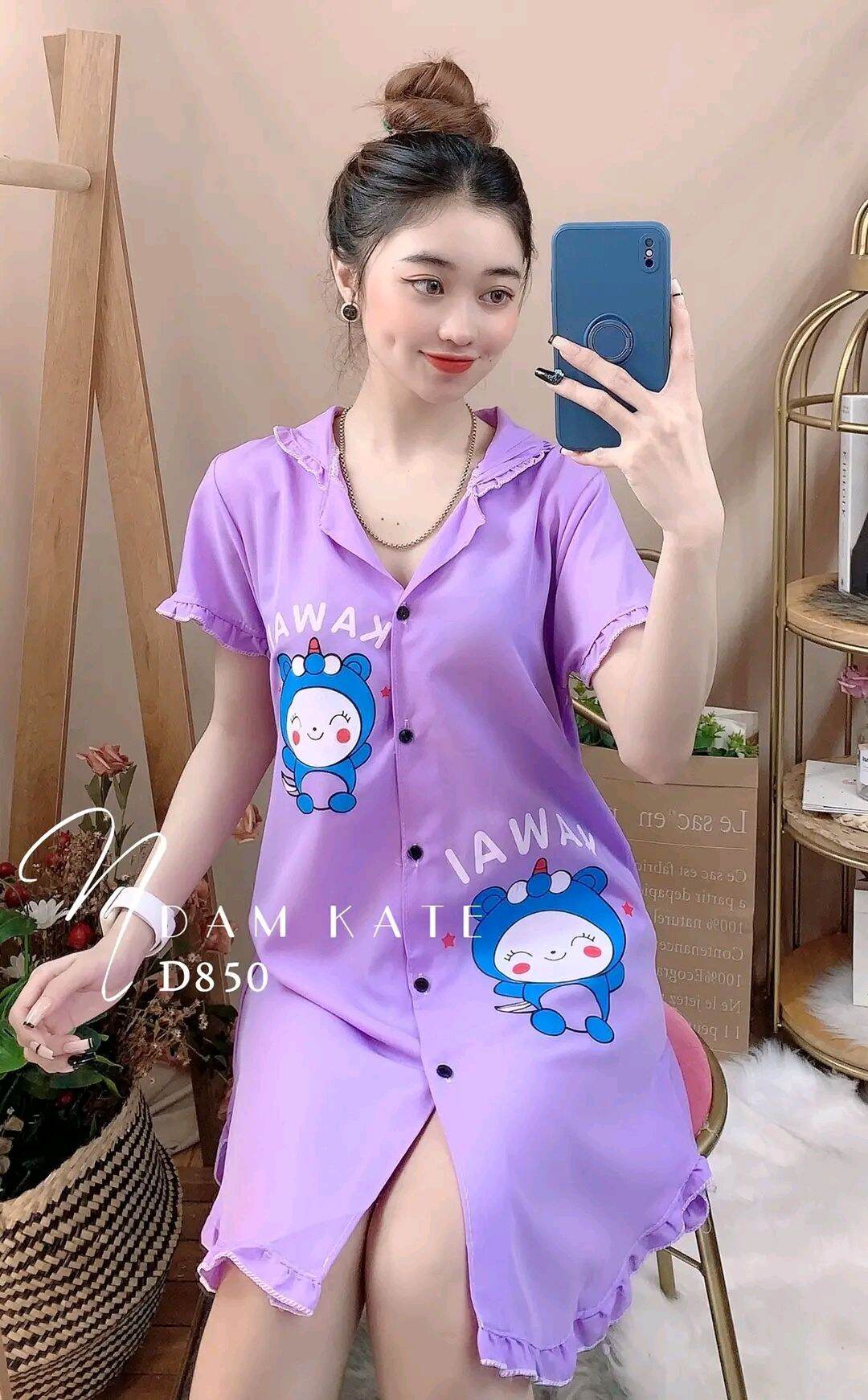 [HCM]Đầm sơmi kate lụa mặc nhà cho nữ - Đầm ngủ mặc nhà - M42