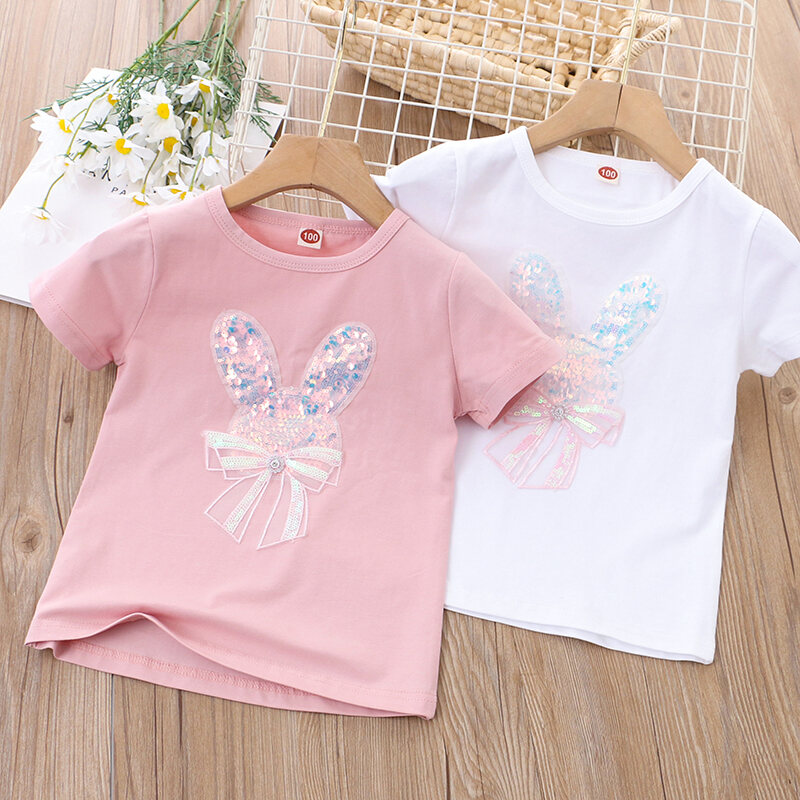 Áo Thun Cotton Tay Ngắn Hoạt Hình Cho Bé Gái Cổ Tròn Thời Trang Mùa Hè Mỏng Thường Ngày Chất Liệu Cotton Mềm Mại Thoáng Khí