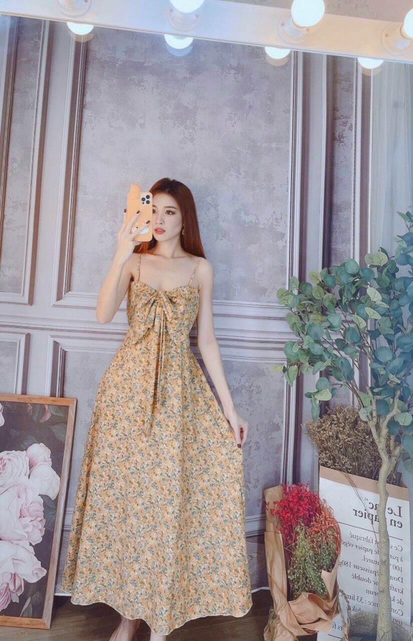 [HCM]đầm hoa nh&iacute chất vải lụa