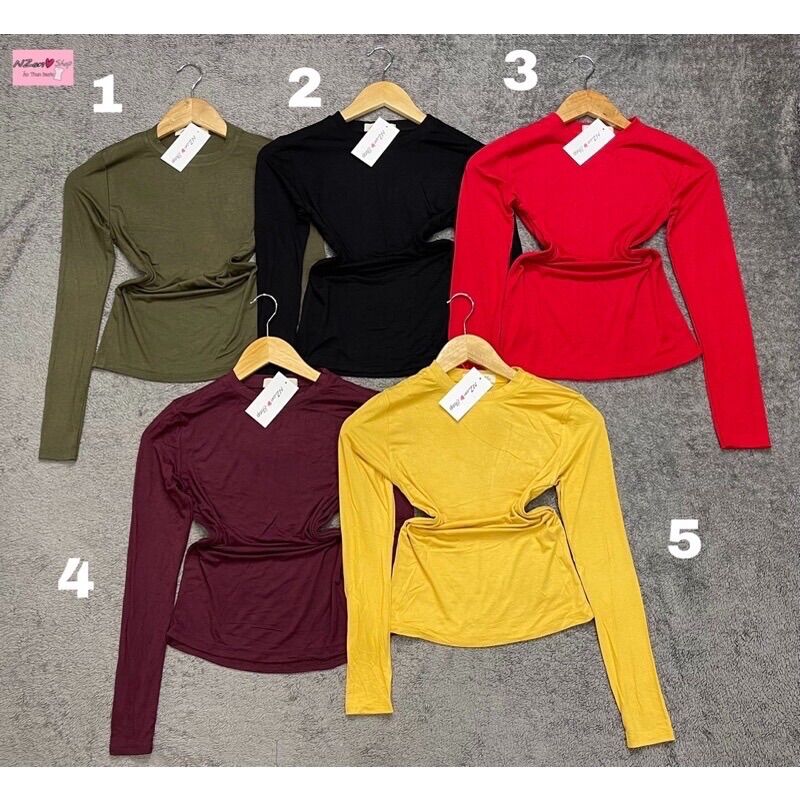 [HCM]Combo 3 áo thun body trơn tay dài cổ tròn