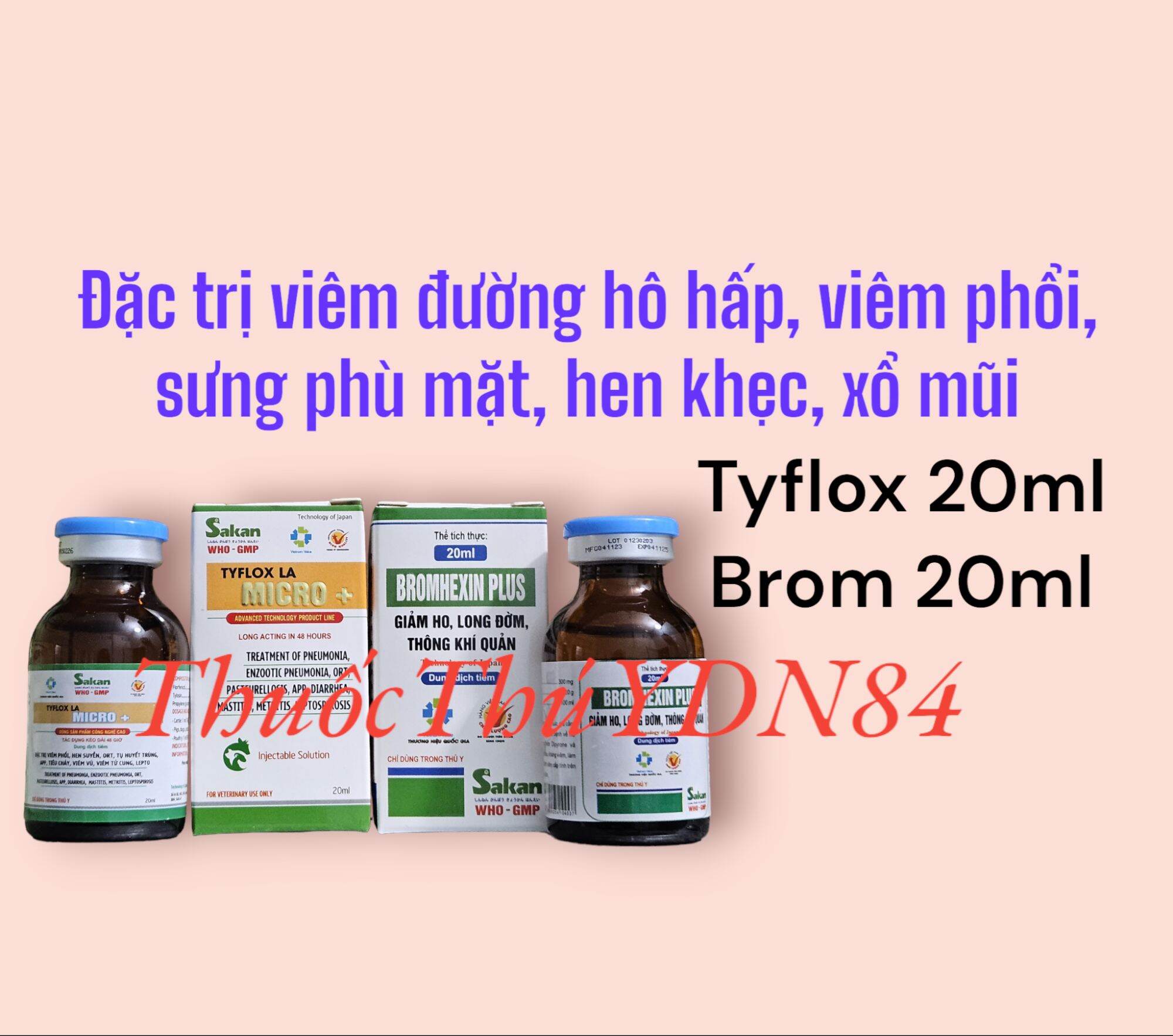 Bộ đôi bách bệnh TYFLOX LA MICRO+ 20ml +BROMHEXIN PLUS 20ml khò khè, sổ mũi,  gà đá, vịt, heo